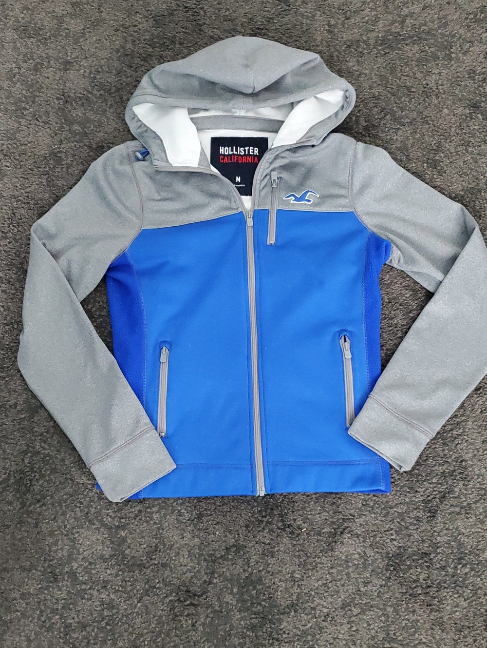 Hollister Blue and Gray Zip-Up Hooded Jacket
